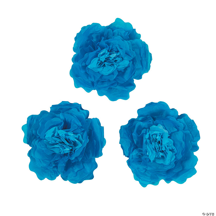 Large Blue Tissue Flower Decorations - 3 Pc. Image