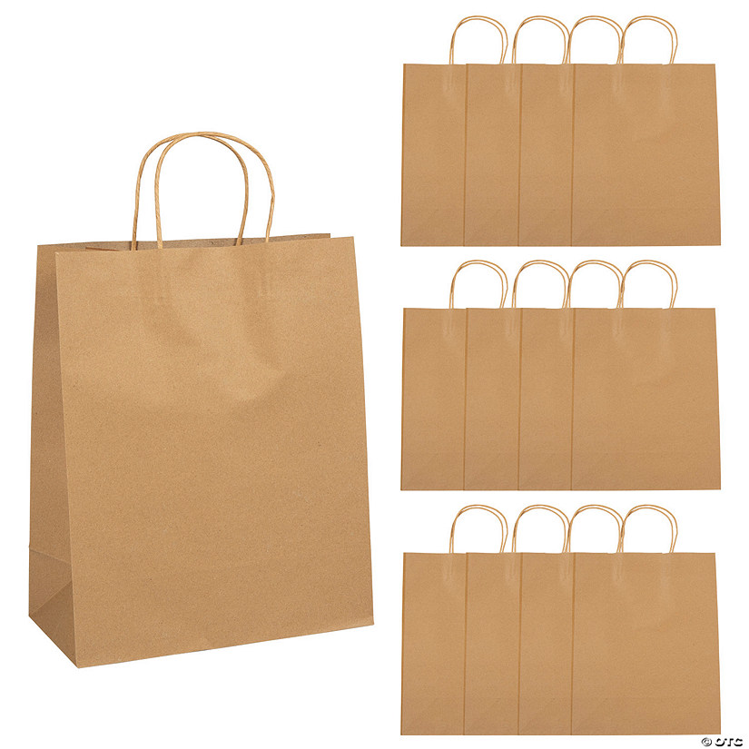 Large Brown Kraft Paper Gift Bags - 12 Pc. Image