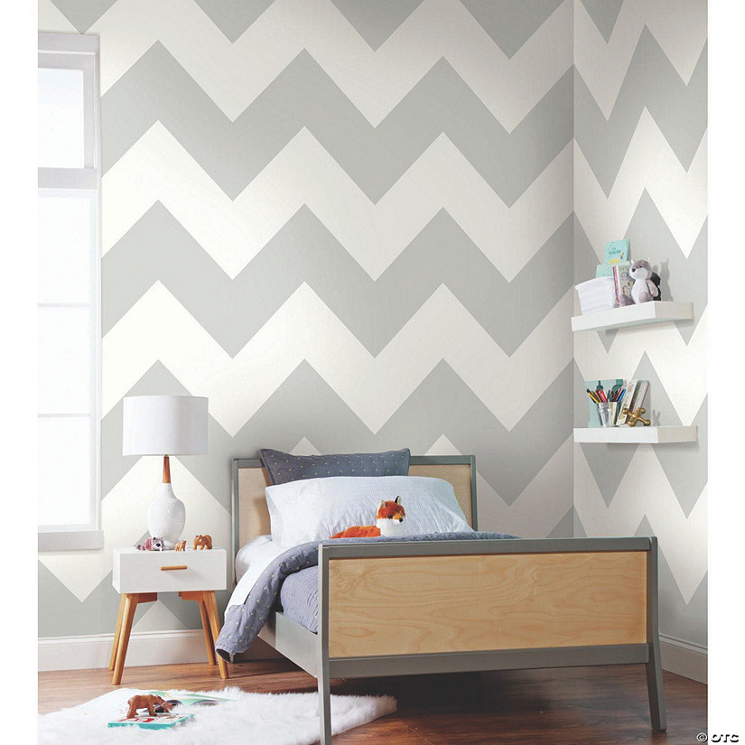 Large Chevron Grey Peel & Stick Wallpaper | Oriental Trading