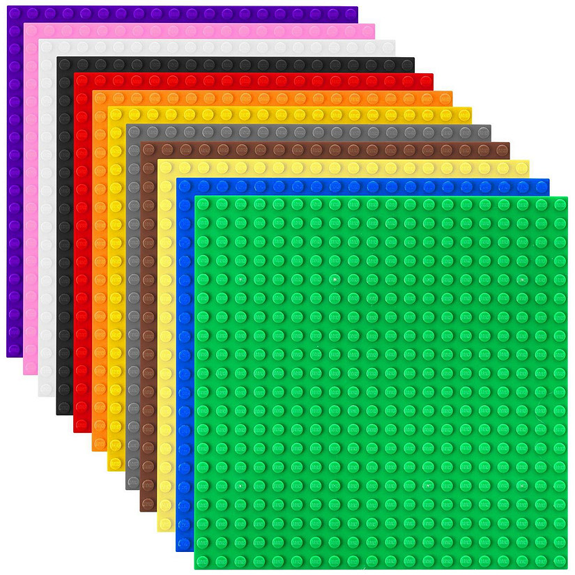 Large Classic Stackable Baseplates, Building Bricks For Towers, Rainbow Colors, 12 Pack, 10x10 Inches Image