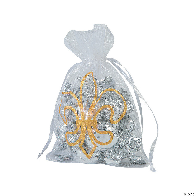 Large Fleur De Lis Organza Drawstring Bags - 12 Pc. Image
