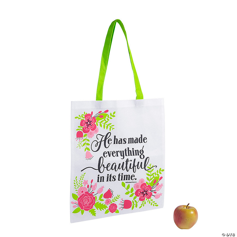 Large Floral Scripture Nonwoven Tote Bags - 12 Pc. Image