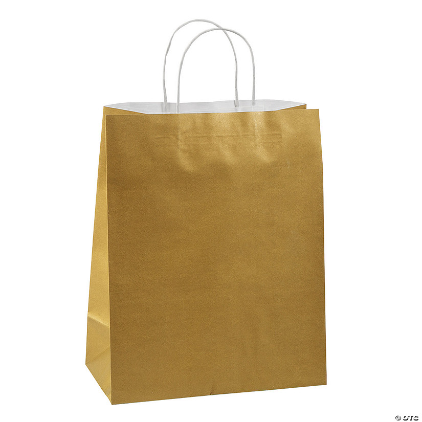 Large Gold Kraft Paper Gift Bags - 12 Pc. Image