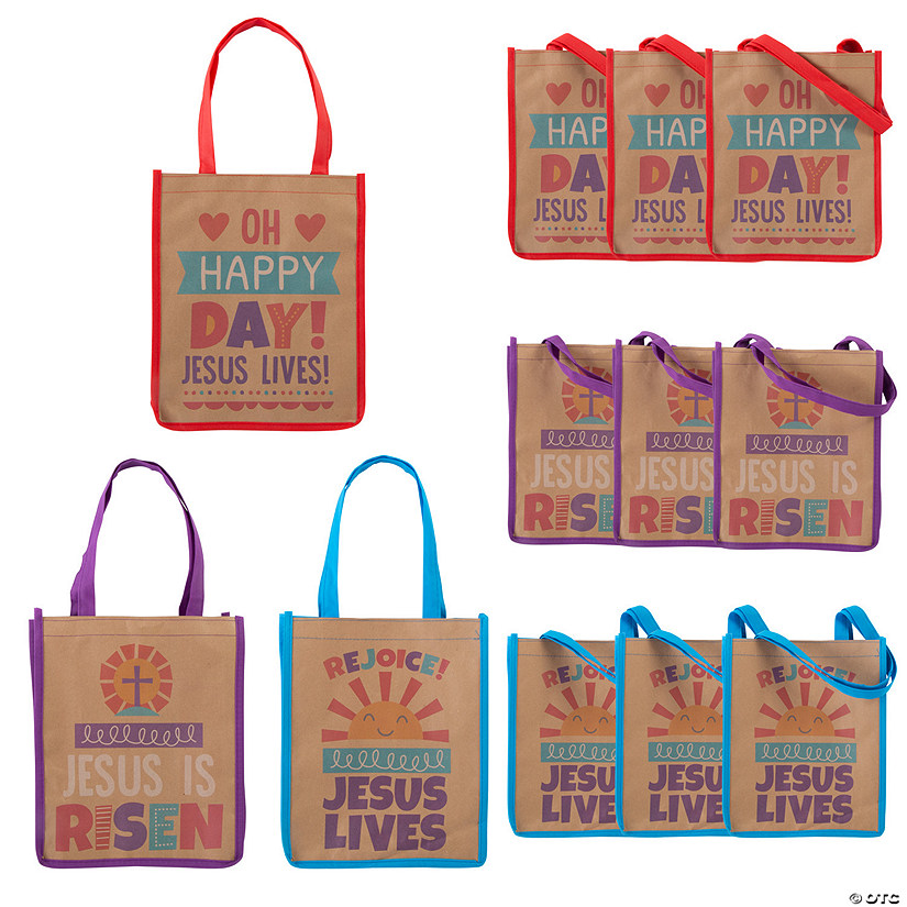 Large He Lives Craft Nonwoven Tote Bags - 12 Pc. Image