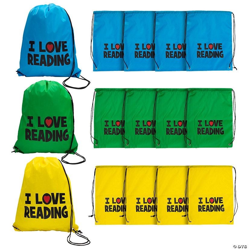 Large I Love Reading Drawstring Bags | Oriental Trading