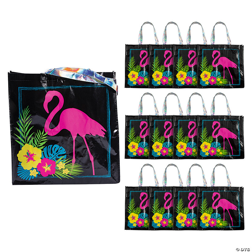 Large Luau Flamingo Nonwoven Tote Bags - 12 Pc. Image