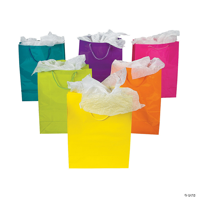 Large Neon Paper Gift Bags - 12 Pc. Image