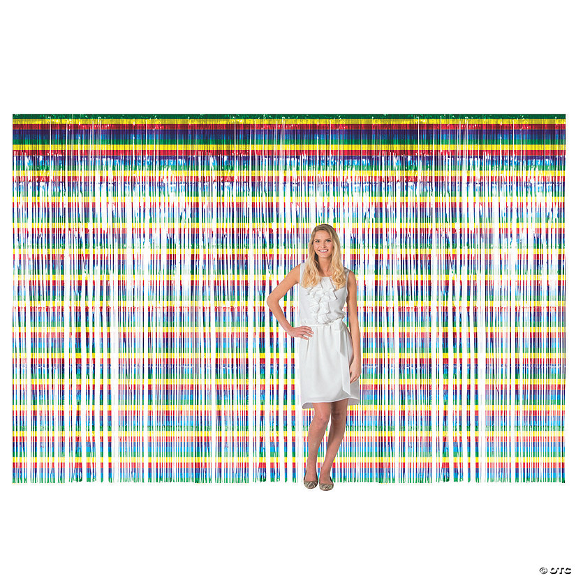 Large Rainbow Metallic Fringe Backdrop Curtain Image