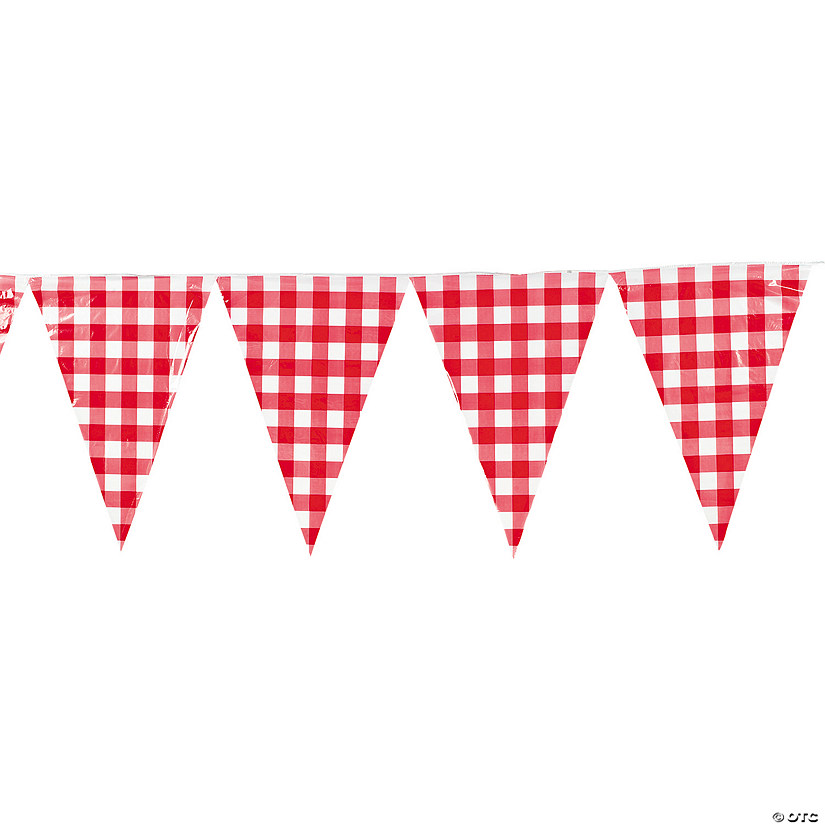 Large Red Gingham Plastic Pennant Banner Image