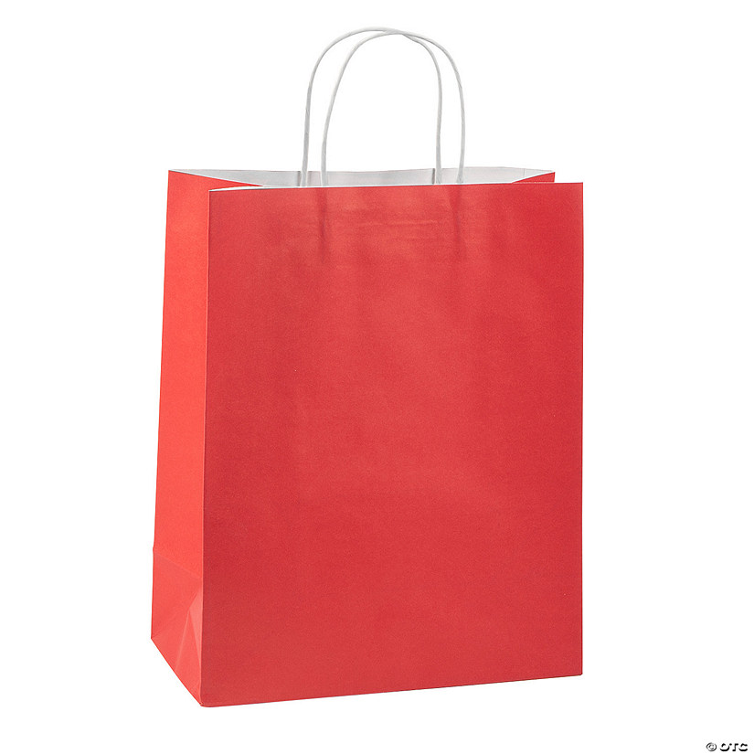 Large Red Kraft Paper Gift Bags - 12 Pc. Image