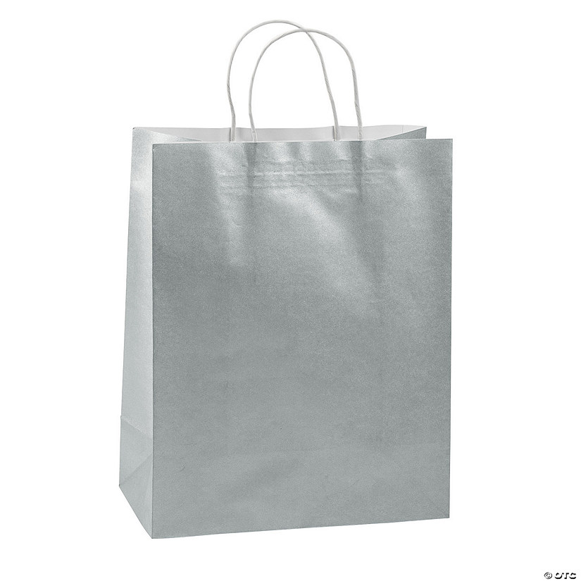 Large Silver Kraft Paper Gift Bags - 12 Pc. Image
