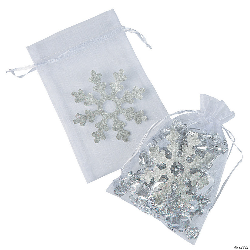 Large Snowflake Organza Drawstring Bags- 12 Pc. Image