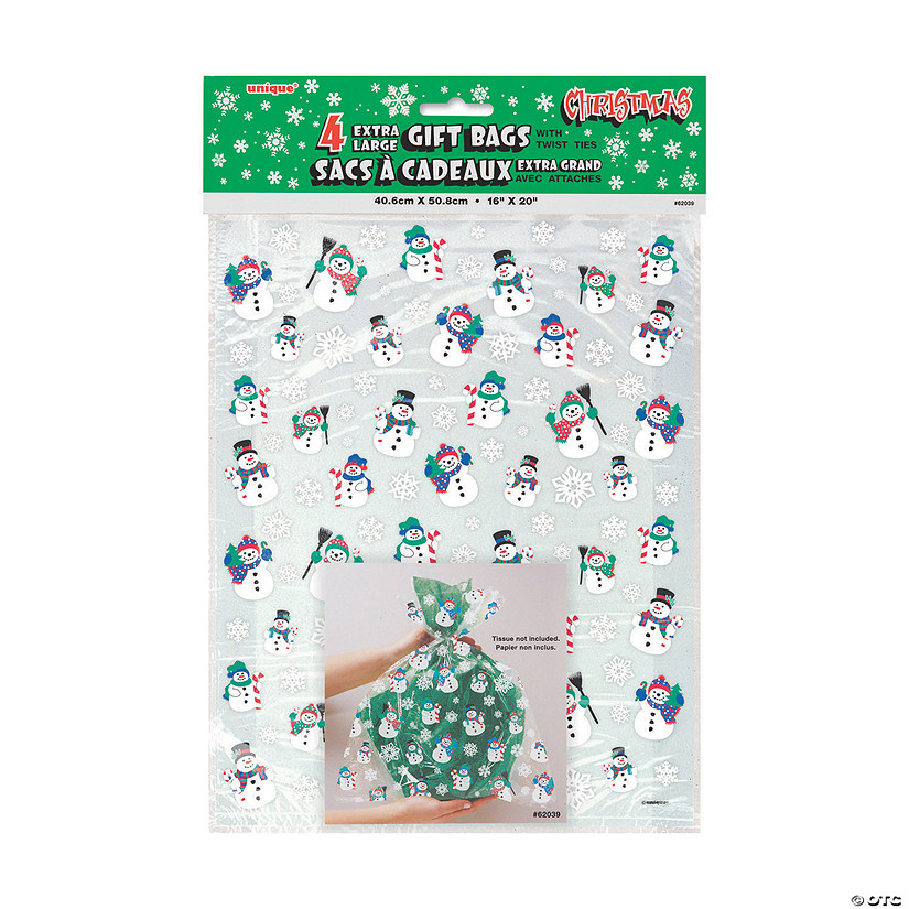 Large Snowman Cellophane Gift Bags - 4 Pc. Image