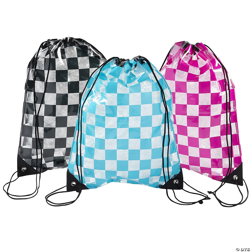 Large Transparent Checkerboard Drawstring Bags - 6 Pc. Image
