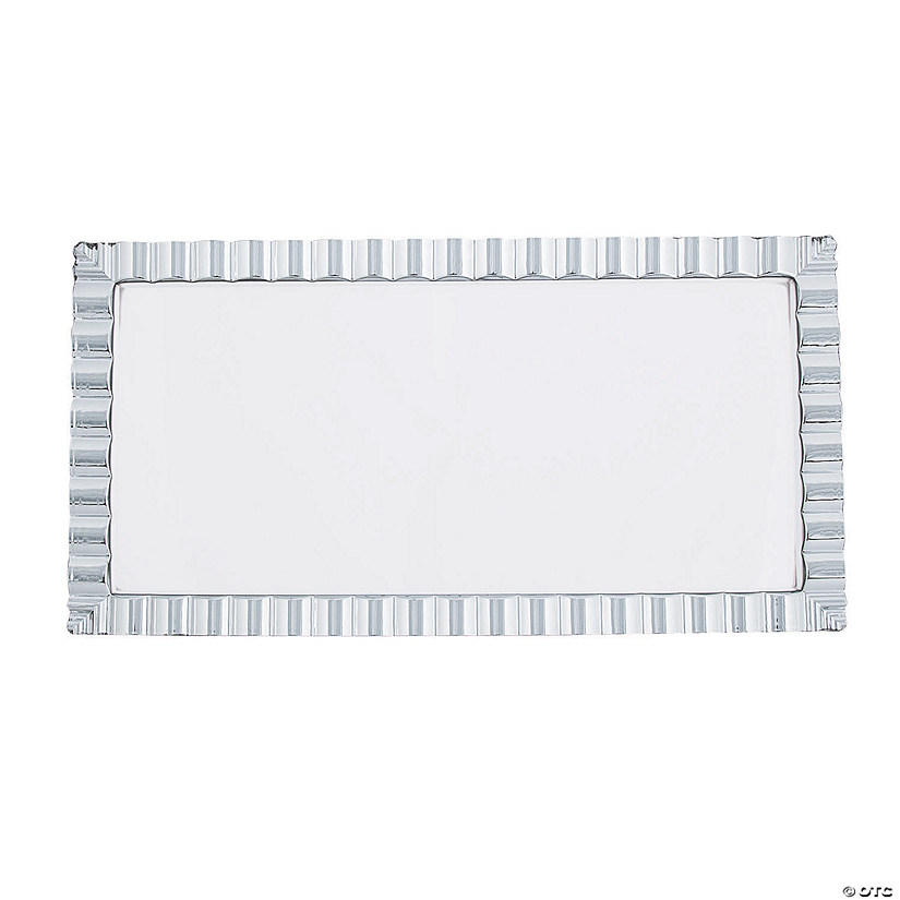 Large White Decorative Plastic Tray with Wavy Silver Edge Discontinued