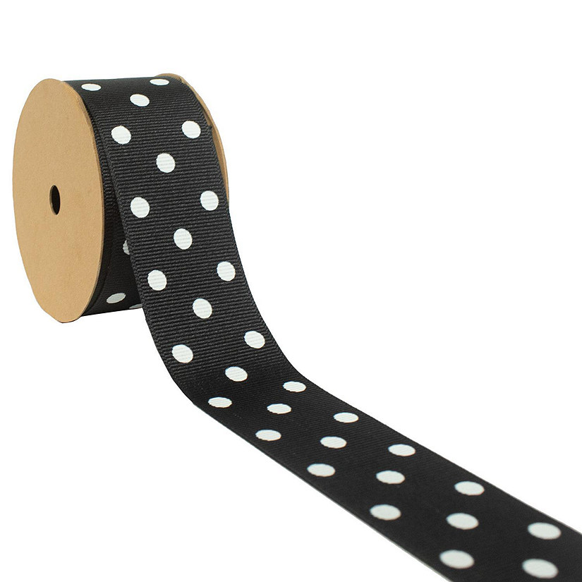 LaRibbons 1 1/2" Grosgrain Polka Dot Ribbon Black/White-25 Yard Roll Image