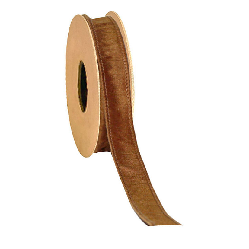 LaRibbons 1" Wired Dupioni Ribbon - Copper Brown - 10 Yard Roll Image
