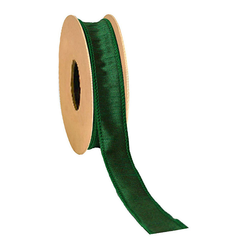 LaRibbons 1" Wired Dupioni Ribbon - Forest Green - 10 Yard Roll Image