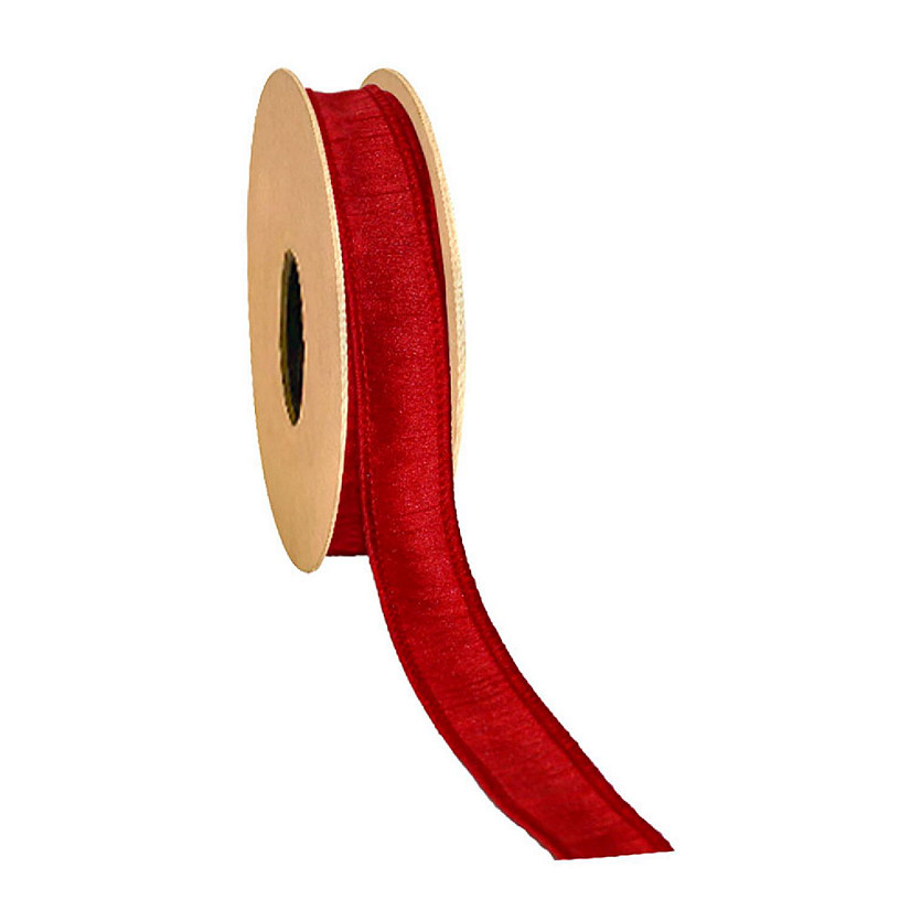LaRibbons 1" Wired Dupioni Ribbon - Red - 10 Yard Roll Image