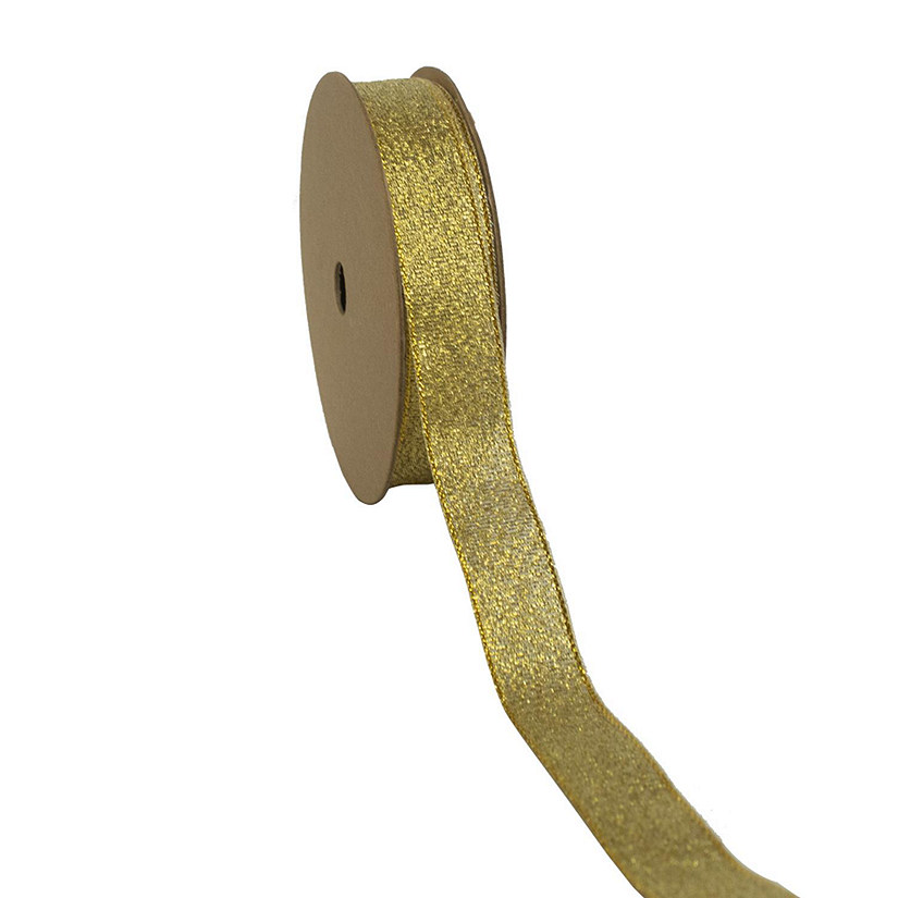 LaRibbons 3/8" Lt Gold Metallic Taffeta Ribbon-25 Yard Roll Image
