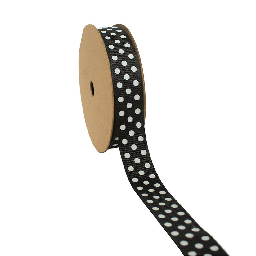 LaRibbons 5/8" Grosgrain Confetti Dot Ribbon Black/White-25 Yard Roll Image
