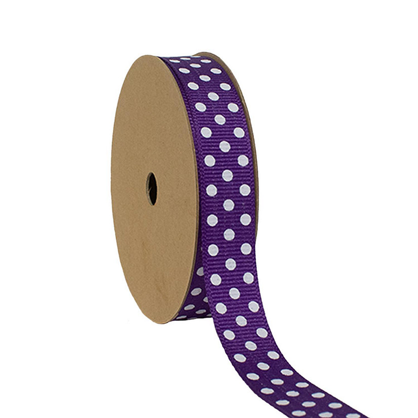 LaRibbons 5/8" Grosgrain Confetti Dot Ribbon Purple/White-25 Yard Roll Image