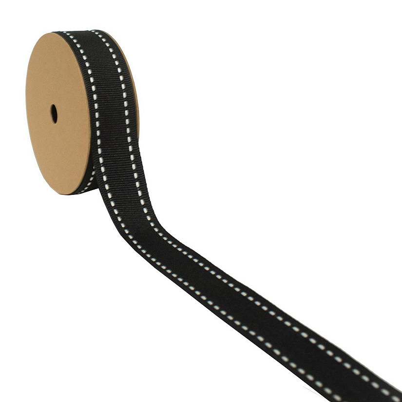 LaRibbons 7/8" Saddle Stitch Grosgrain Ribbon Black/White-25 Yard Roll Image