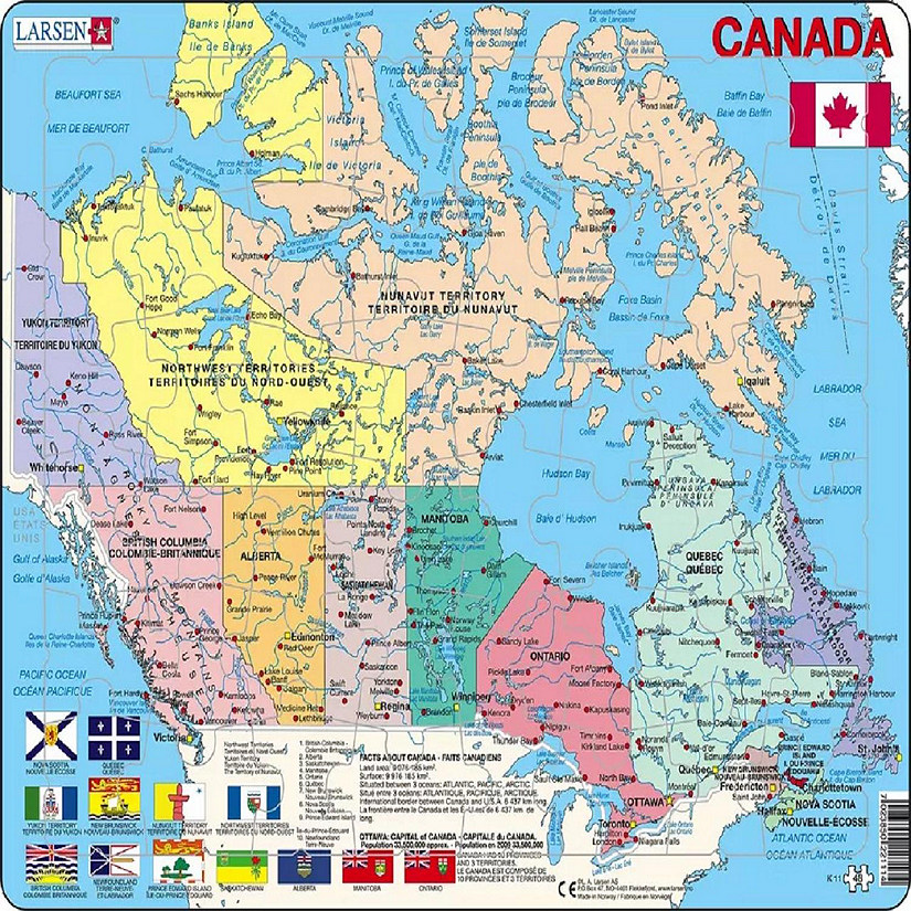 Larsen Canada Political Map 48 Piece Children's Educational Jigsaw Puzzle Image