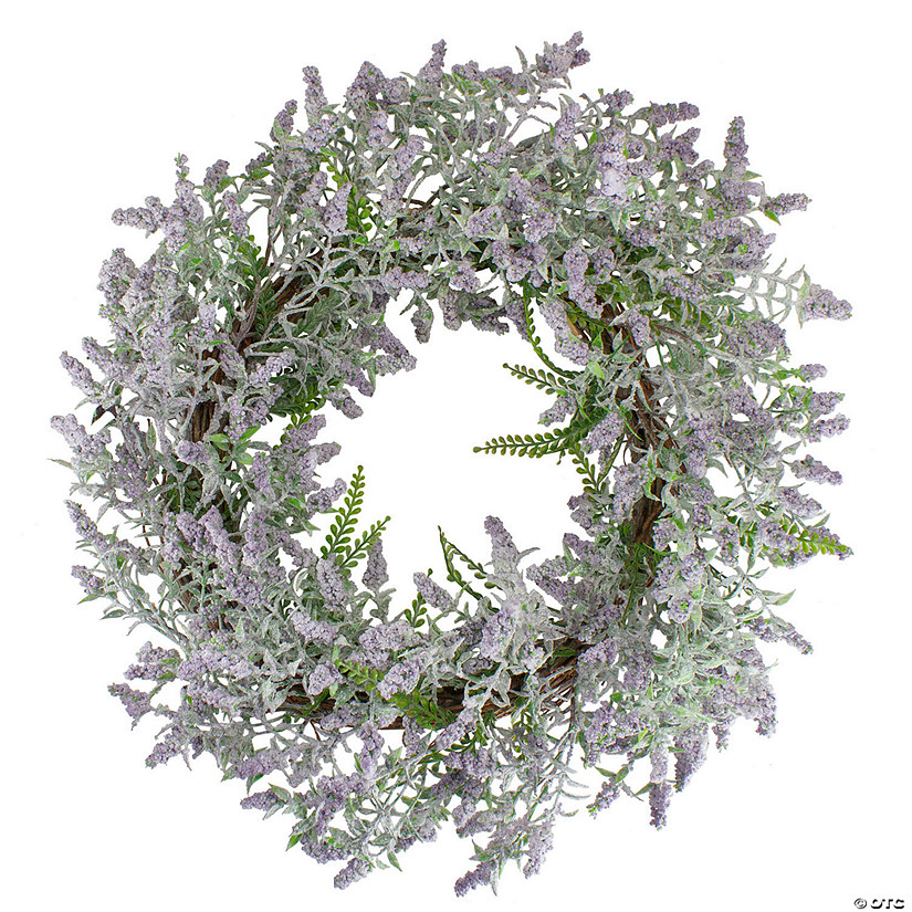 Lavender and Leaves Spring Floral Artificial Wreath 22" Image