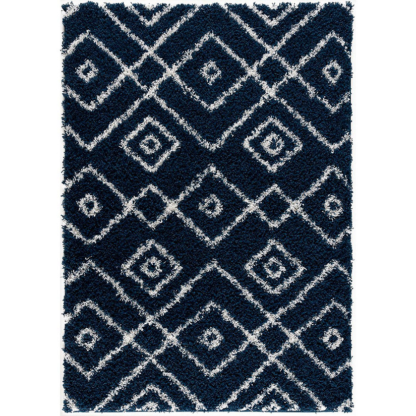L'baiet Modern Indoor Rectangular Carpet, Pad, Mat Alexia Navy Shag 8' x 10' Rug Image