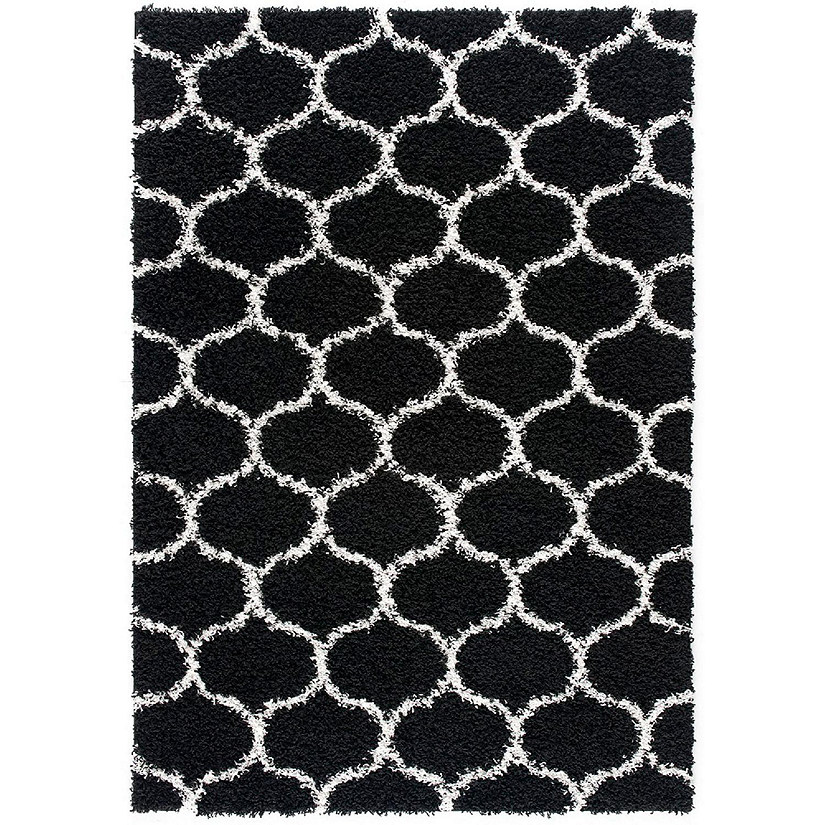L'baiet Modern Indoor Rectangular Carpet, Pad, Mat Caylee Black Shag 5' x 7' Rug Image