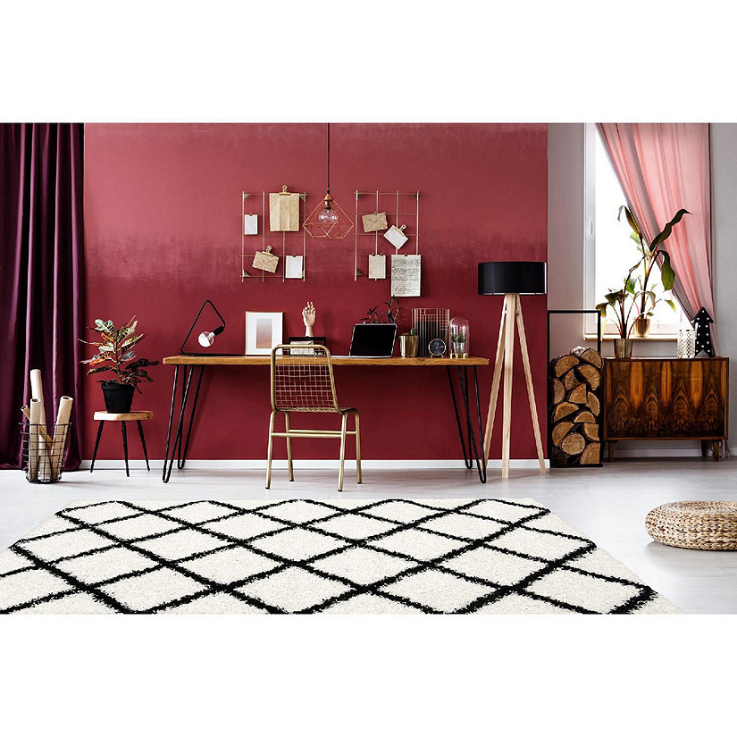 L'baiet Modern Indoor Rectangular Carpet, Pad, Mat Halle White Shag 5' x 7' Rug Image