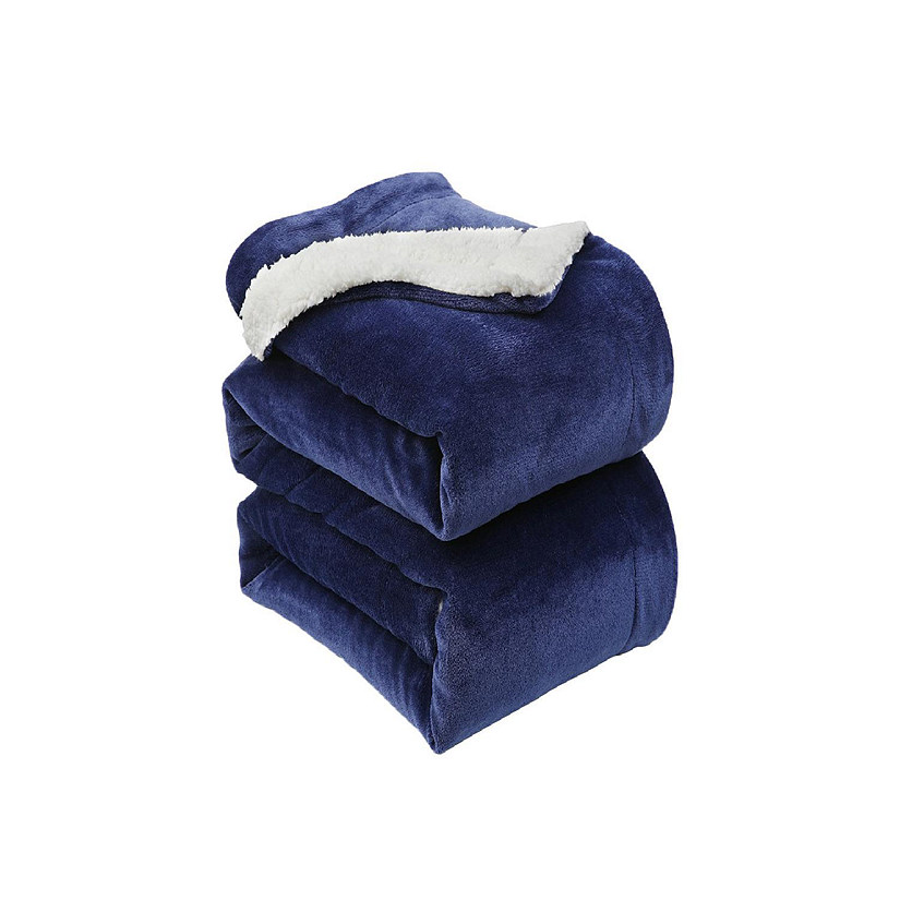 L'baiet Modern Sherpa Queen Blanket 90"x90" 100% Polyester, Fluffy, Cozy, Plush, Microfiber, Warm Bedding Cover - Navy Image