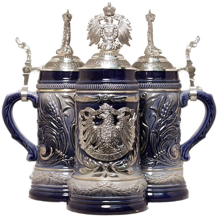 LE Blue German Beer Stein with Pewter Eagle .5L One New Mug Made in Germany Image