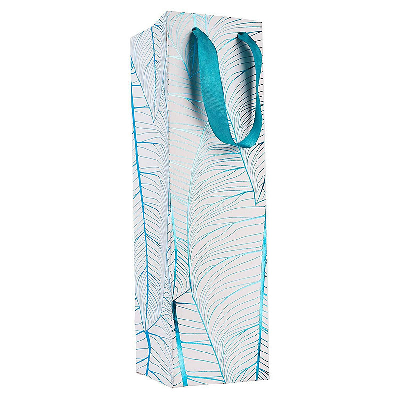 Leaf Design Blue Gift Bags 24 Pack Wine 14"X4"X4" Image