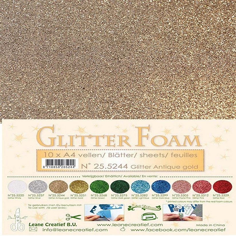 Leane Creatief 10 Glitter Foam Sheets A4 - Antique Gold Image