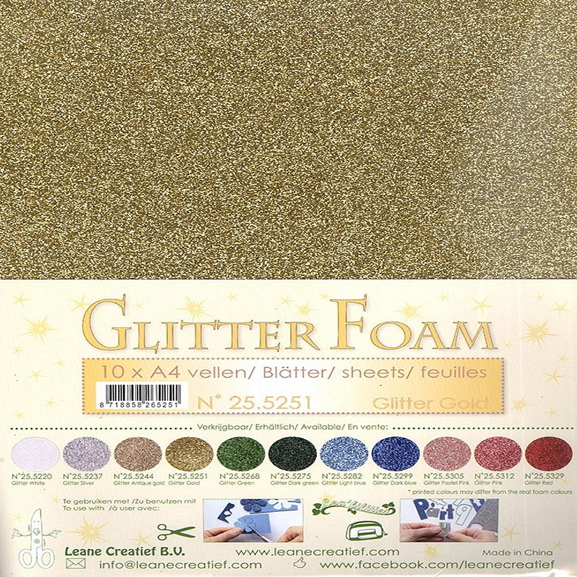 Leane Creatief 10 Glitter Foam Sheets A4 - Gold Image