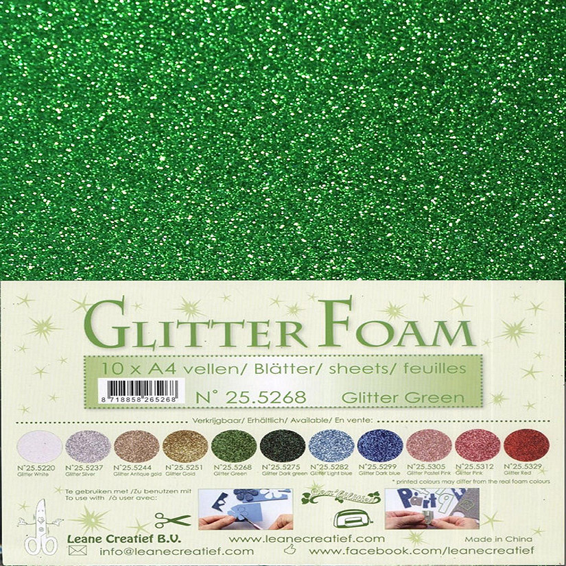 Leane Creatief 10 Glitter Foam Sheets A4 - Green Image