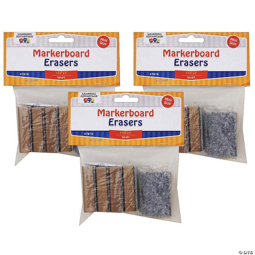 Learning Advantage Mini Markerboard Erasers, 5 Per Pack, 3 Packs Image