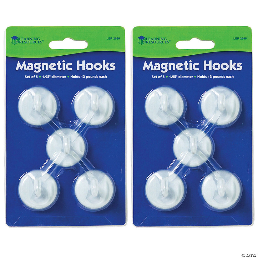 Learning Resources Magnetic Hooks, 1.25" Diameter, White, 5 Per Pack, 2 Packs Image