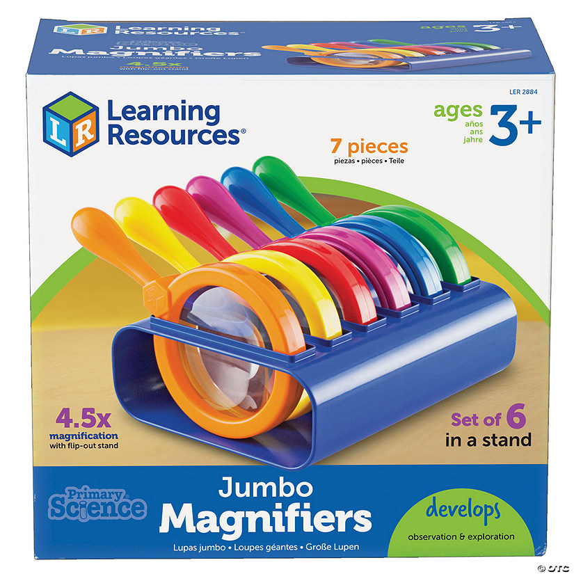 Learning Resources Primary Science Jumbo Magnifiers, Set of 6 with Stand Image