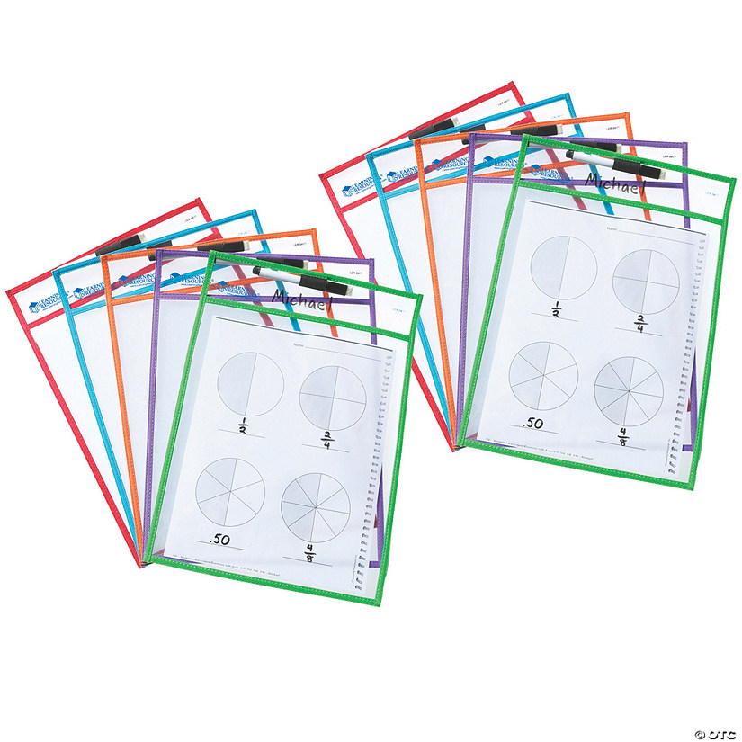 Learning Resources Write & Wipe Pockets with Markers, 5 Per Pack, 2 Packs Image