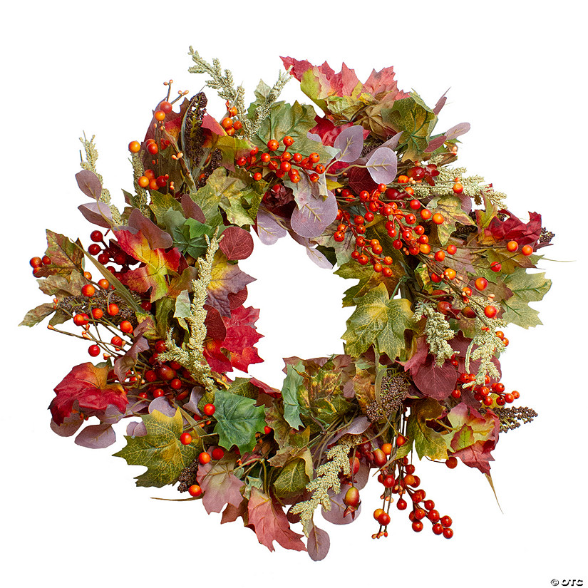 Leaves and Berries Artificial Fall Harvest Wreath - 20-Inch  Unlit Image