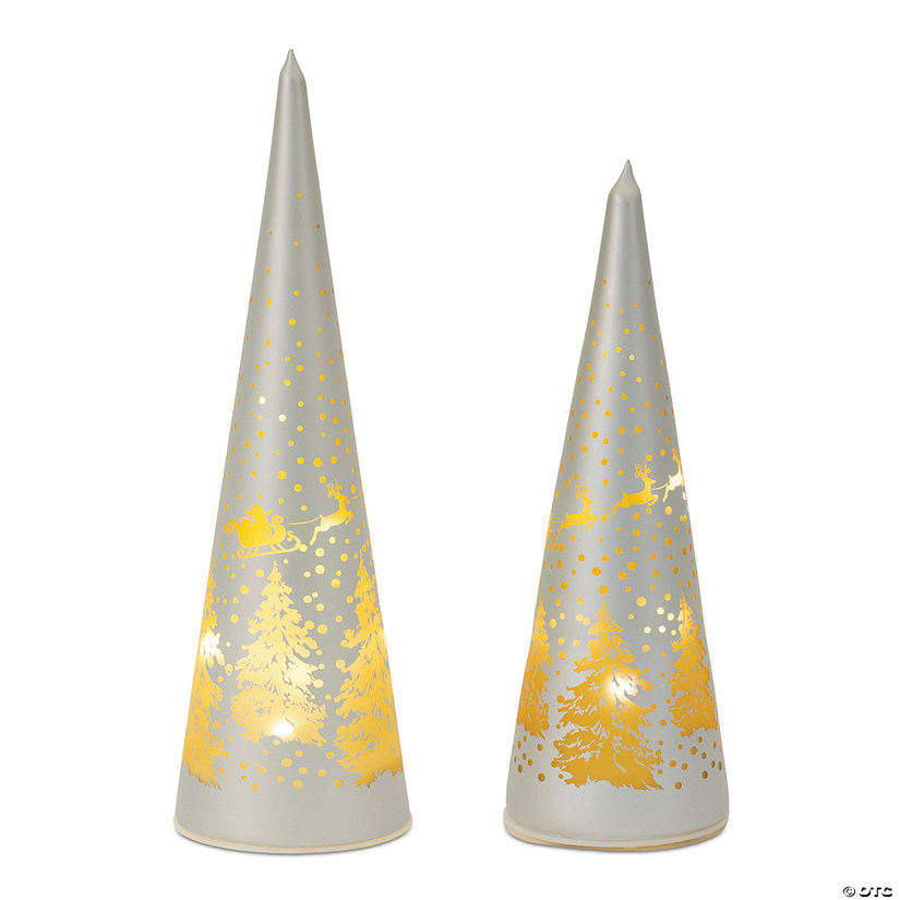 Led Frosted Glass Tree Decor (Set Of 2) 10"H, 11.5"H Glass Image
