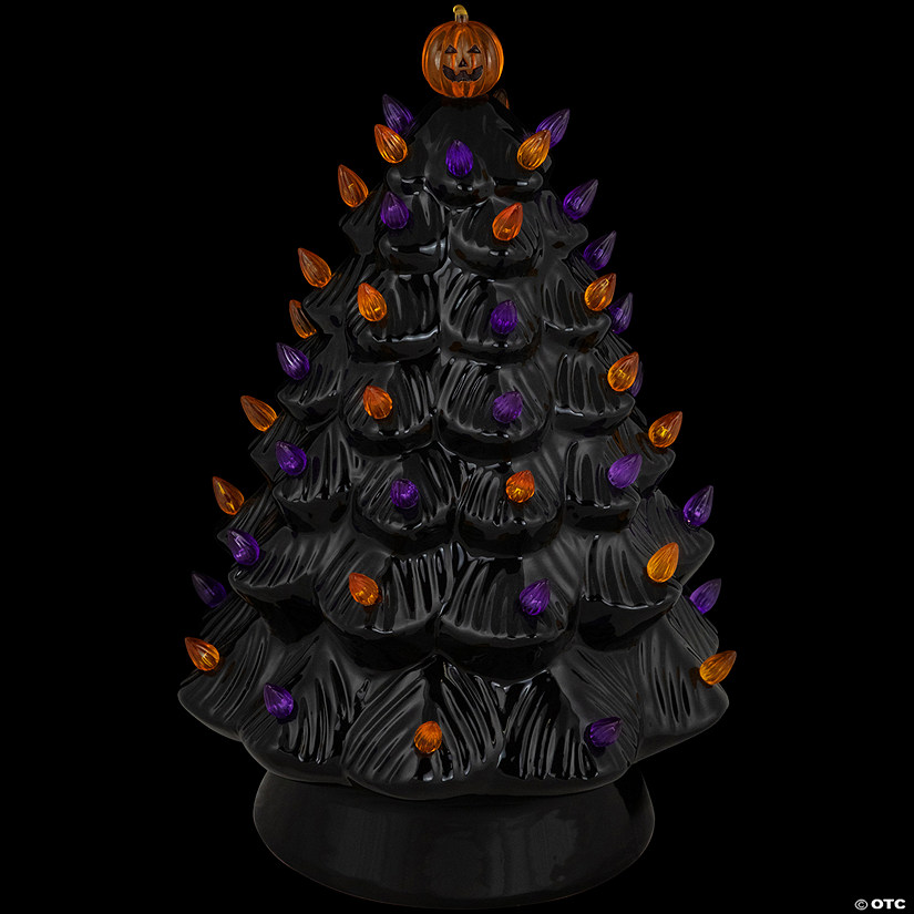 LED Lighted Ceramic Halloween Tree with Pumpkin - 14.75" - Black Image