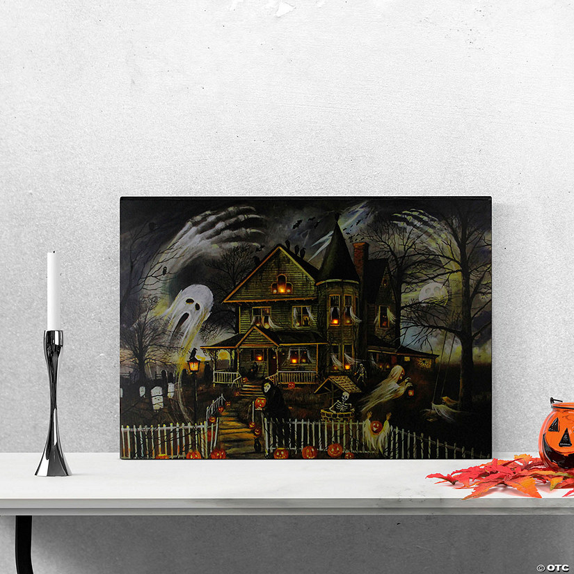LED Lighted Creepy Haunted House Halloween Canvas Wall Art 23.5" x 16" Image
