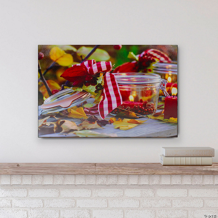 LED Lighted Fall Candle with Berries Canvas Wall Art 23.5" x 15.75" Image