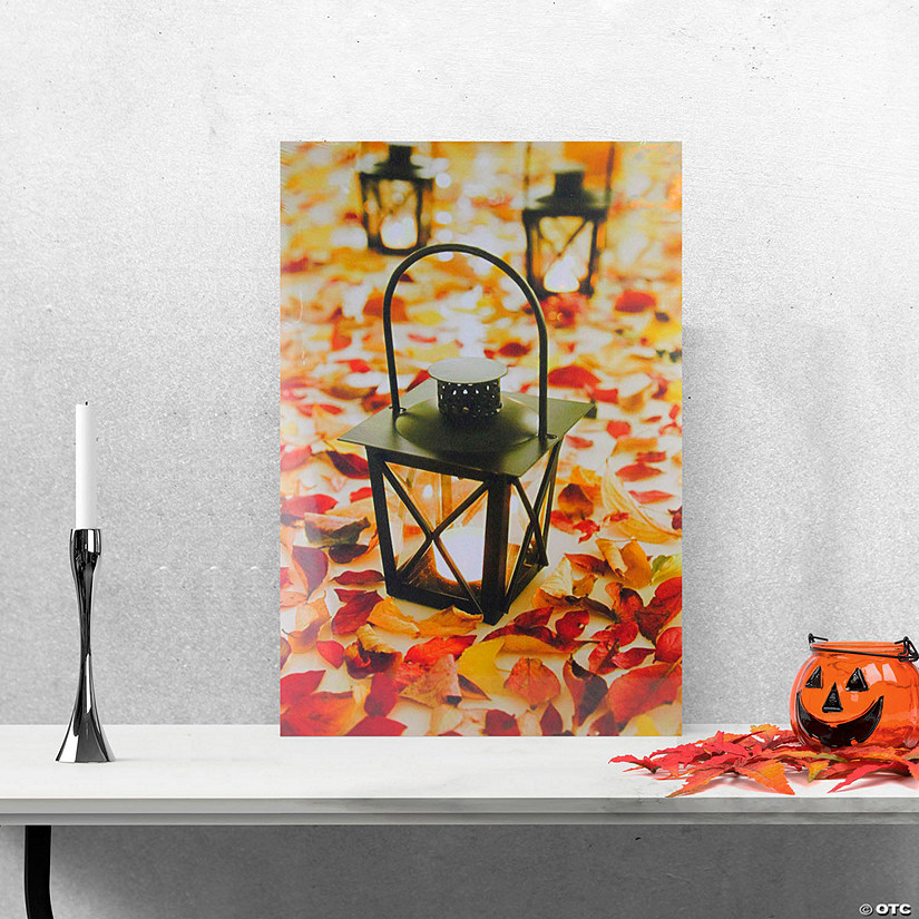 LED Lighted Fall Foliage and Lanterns Canvas Wall Art 23.5" x 15.5" Image