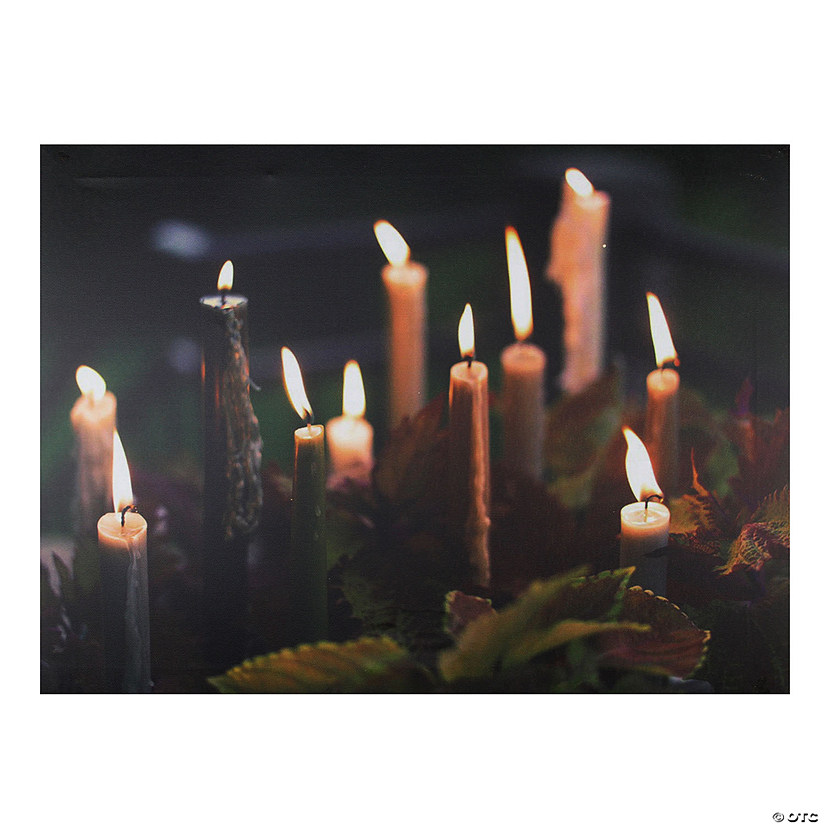 LED Lighted Flickering Candles with Fall Leaves Canvas Wall Art 11.75" x 15.75" Image