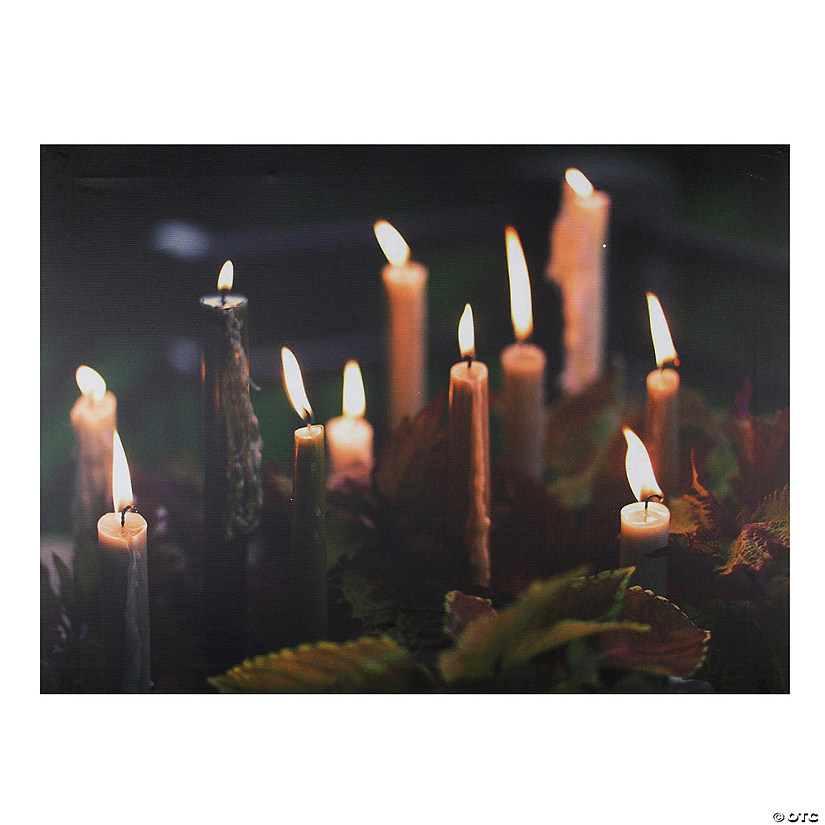 LED Lighted Flickering Candles with Fall Leaves Canvas Wall Art 11.75